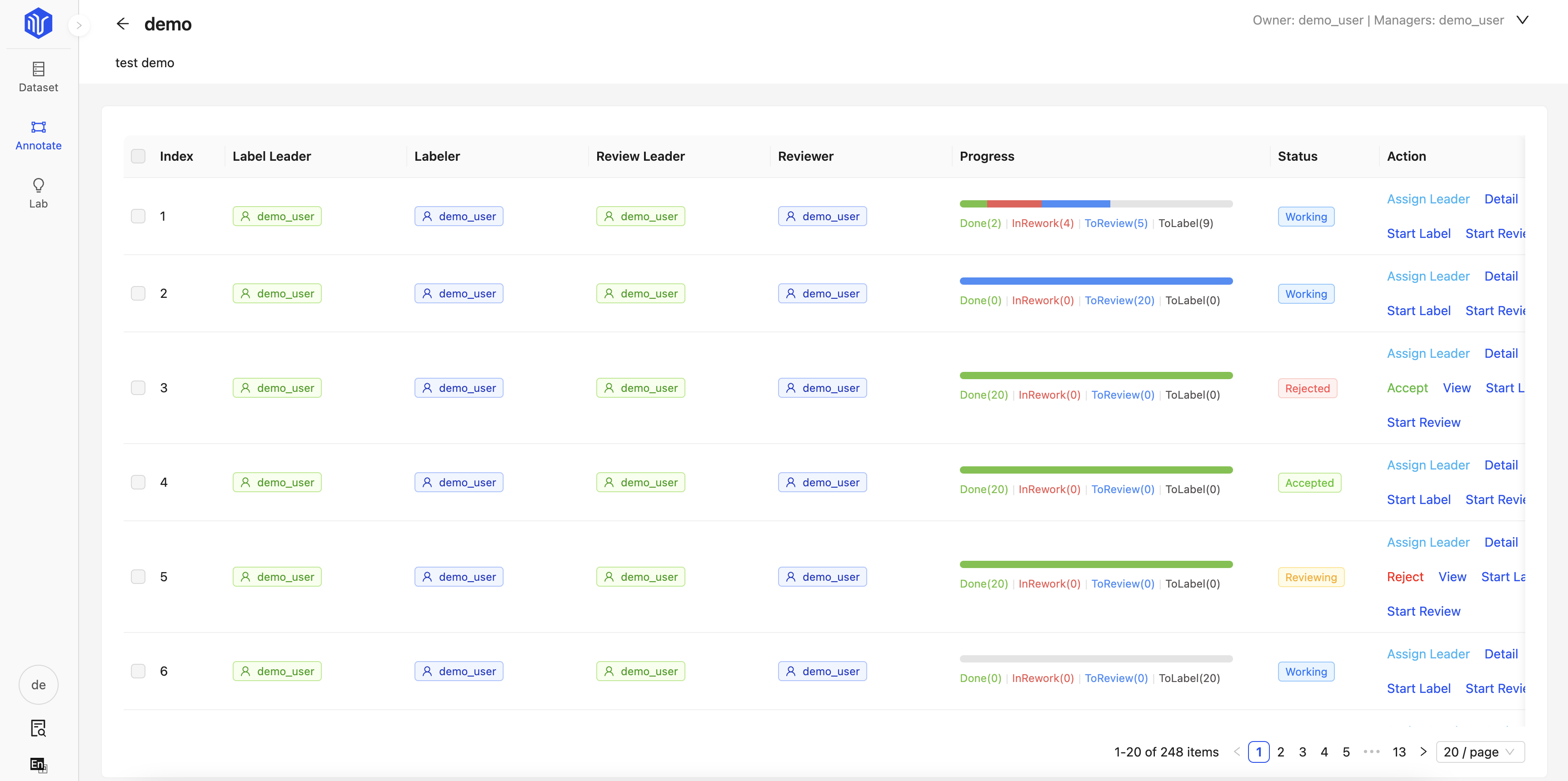 Task status & progress